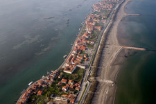 Drone recording of Settlement area in the district Pellestrina in Venedig in Venetien, Italy