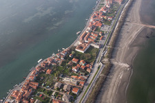 Drone image of Settlement area in the district Pellestrina in Venedig in Venetien, Italy