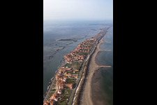 Settlement area in the district Pellestrina in Venedig in Venetien, Italy from a drone
