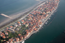 Oblique view of Townscape on the seacoast of Mediterranean Sea in San Vito in Veneto, Italy