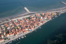 Townscape on the seacoast of Mediterranean Sea in San Vito in Veneto, Italy out of the air