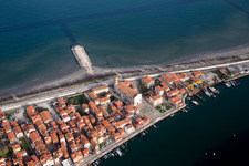 Oblique view of Townscape on the seacoast of Mediterranean Sea in San Vito in Veneto, Italy