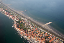 Townscape on the seacoast of Mediterranean Sea in San Vito in Veneto, Italy from the plane