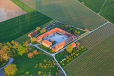 Aerial view of Graf von Schönborn Winery in Volkach in the state Bavaria, Germany