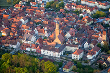 Aerial photograpy of Churches building the chapel Wallfahrtskirche Maria in Weingarten in Volkach in the state Bavaria, Germany