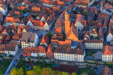 Old town with market square, town hall and St. Bartholomew in Volkach in the state Bavaria, Germany