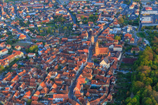 Oblique view of Historic old town from the northwest in Volkach in the state Bavaria, Germany