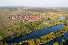 Village on the river bank areas of Main-Aue in Sommerach in the state Bavaria, Germany