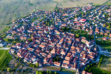 Village - view on the edge of agricultural fields and farmland in Sommerach in the state Bavaria, Germany