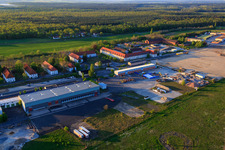 Aerial view of FRITSCH MHK4 and Guesthouse MOWO conneKT at the airport in the district Hoheim in Kitzingen in the state Bavaria, Germany