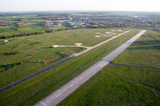 Aerial view of Runway with tarmac terrain of airfield LSC in the district Etwashausen in Kitzingen in the state Bavaria, Germany