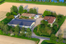 Aerial view of Petersau on the banks of the Rhine in the district Mörsch in Frankenthal in the state Rhineland-Palatinate, Germany