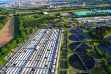 Aerial photograpy of BASF wastewater treatment plant in the district Mörsch in Frankenthal in the state Rhineland-Palatinate, Germany