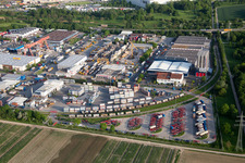 Aerial photograpy of Muldenweg commercial area in the district Pfingstweide in Ludwigshafen am Rhein in the state Rhineland-Palatinate, Germany