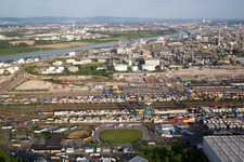 Bird's eye view of District BASF in Ludwigshafen am Rhein in the state Rhineland-Palatinate, Germany