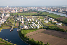 Aerial photograpy of BASF Friesenheim in the district Neckarstadt-West in Mannheim in the state Baden-Wuerttemberg, Germany