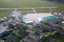Aerial photograpy of Coleman Airfield in the district Sandhofen in Mannheim in the state Baden-Wuerttemberg, Germany