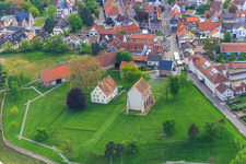 Aerial view of Lauresham Open-Air Laboratory in Lorsch in the state Hesse, Germany