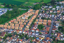 Oleanderstraße residential area with ochre-colored tiled roofs in Lorsch in the state Hesse, Germany
