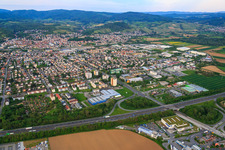 City view beyond the A5 at exit Bensheim in Bensheim in the state Hesse, Germany
