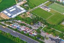 Tank & Rast rest area Bergstrasse and container settlement for refugees and asylum seekers in Bensheim in the state Hesse, Germany