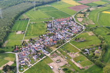 Aerial photograpy of View of the village at the edge of the forest from the south in the district Langwaden in Bensheim in the state Hesse, Germany