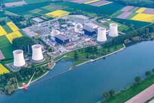 Aerial view of Nuclear power plant in the district Wattenheim in Biblis in the state Hesse, Germany