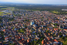 Main Street with Malt Factory Rheinpfalz GmbH in Pfungstadt in the state Hesse, Germany