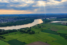 Aerial view of Nature reserve Riedwiesen of Wächterstadt on the banks of the Rhine in the district Leeheim in Riedstadt in the state Hesse, Germany