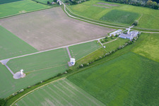 Aerial view of Parabolic satellite dishes Satellitenmessstelle BNetzA in Riedstadt in the state Hesse, Germany
