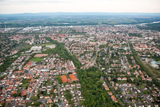 Aerial view of District Hochheim in Worms in the state Rhineland-Palatinate, Germany