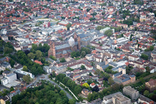 Aerial view of Imperial Cathedral of St. Peter in Worms in the state Rhineland-Palatinate, Germany