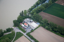 Aerial photograpy of Freight forwarding on the Rhine in Worms in the state Rhineland-Palatinate, Germany