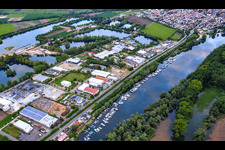 Boat dock of the industrial area-steege community GbR on the Lamperheimer Altrhein in Lampertheim in the state Hesse, Germany