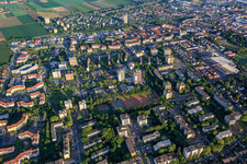 Aerial photograpy of Residential areas on both sides of Mahlastr in Frankenthal in the state Rhineland-Palatinate, Germany