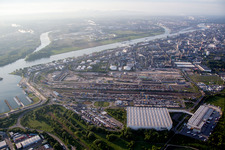 District BASF in Ludwigshafen am Rhein in the state Rhineland-Palatinate, Germany from the drone perspective