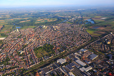 Aerial view of City center from the southeast in Lampertheim in the state Hesse, Germany