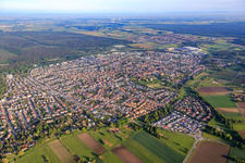 Aerial photograpy of City overview from the southeast in Lorsch in the state Hesse, Germany