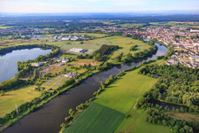 Industrial estate Zeche Gustav between the Main river and the bird sanctuary Gustavsee with bit GmbH and NUKEM Technologies Engineering Services GmbH in the district Großwelzheim in Karlstein am Main in the state Bavaria, Germany