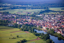 Aerial photograpy of Town on the banks of the river of the Main river in Seligenstadt in the state Hesse, Germany