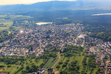City overview from the west in front of the Nachtweidesee in Kahl am Main in the state Bavaria, Germany
