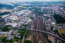 Track progress and building of the main station of the railway in Hanau in the state Hesse, Germany