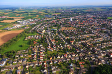 Aerial view of City view from the south on the Main in Bruchköbel in the state Hesse, Germany