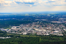 Aerial view of Moselstraße industrial area from the north in Hanau in the state Hesse, Germany