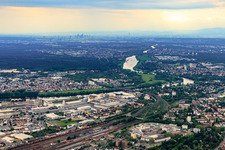 Aerial view of Hafenstrasse industrial area from the northeast in Hanau in the state Hesse, Germany