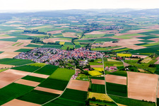 Aerial view of Village - view on the edge of agricultural fields and farmland in Gross-Umstadt in the state Hesse, Germany