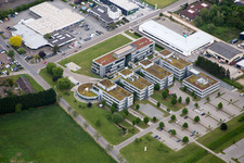 Aerial view of Industrial estate and company settlement SAP Schulungszentrum in Bensheim in the state Hesse, Germany
