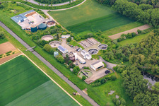 Aerial view of Wastewater treatment plant Lorsch and biogas Lorsch GmbH&Co.KG in Lorsch in the state Hesse, Germany