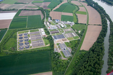 Aerial view of Sewage treatment plant urban drainage in the district Sandhofen in Mannheim in the state Baden-Wuerttemberg, Germany