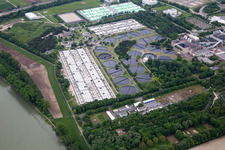 Bird's eye view of BASF wastewater treatment plant in the district Mörsch in Frankenthal in the state Rhineland-Palatinate, Germany